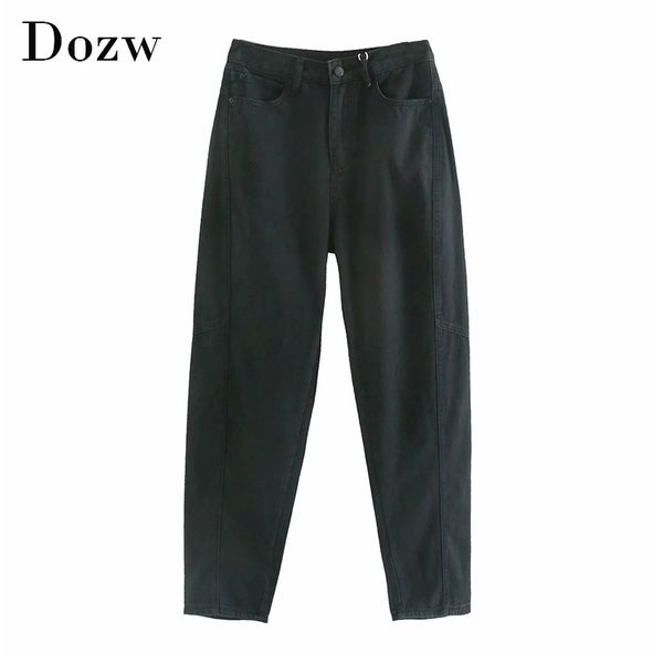 

fashion mom jeans women high waist cargo pants loose pockets solid denim trousers zipper fly long jeans ladies bottoms 210414, Blue