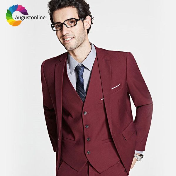 

men's suits & blazers custom made classic burgundy wedding men slim fit groom tuxedos 3piece groomsmen blazer jacket terno masculi, White;black