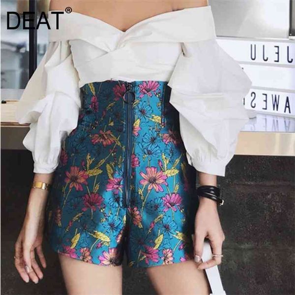 

deat new summer shorts women high waist flare styles long zippers metal heard printed fashion quality s wl 210331, White;black