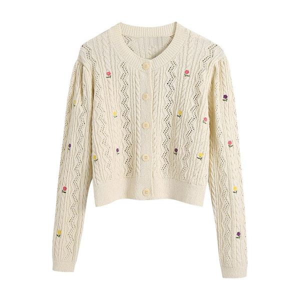 

women's knits & tees 2021 the european and american wind clothing embroidery cardigan sweater 1883 flowers, White