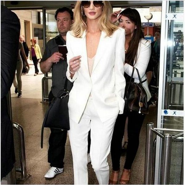 

fashion white pants suit women ladies formal business office 2 piece jacket+pants suits custom made women's two