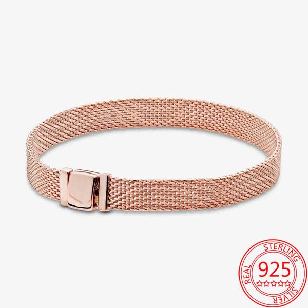 

sparkling 925 sterling silver reflections mesh & multi snake bracelet clip charm fit pan brand women's gift, Golden;silver