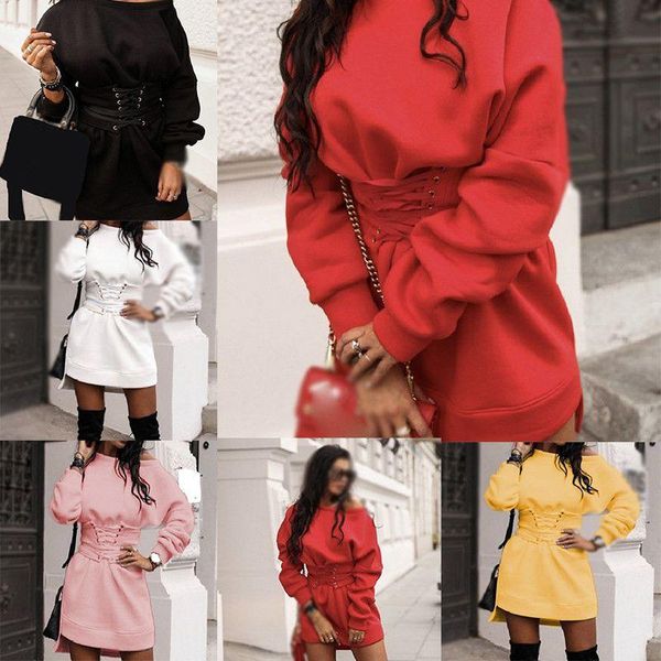 

casual dresses strappy long party tunic loose sweatshirt sleeve ladies dress womens shirt, Black;gray