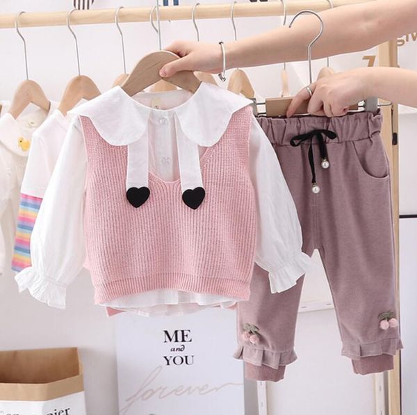 Herbst Kinder Set Kleidung Baby Mädchen Pullover Weste T-shirt Hosen 3Pcs Frühling Kinder Kleinkind Kleidung Toddle