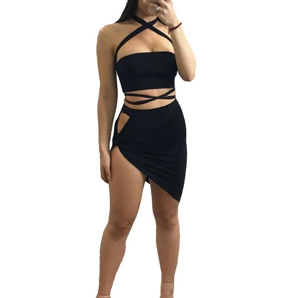 

women's suits & blazers 2021 summer mini dress fashion 2pcs set vestidos bandage bundled halter bodycon women clothes beach party night, White;black
