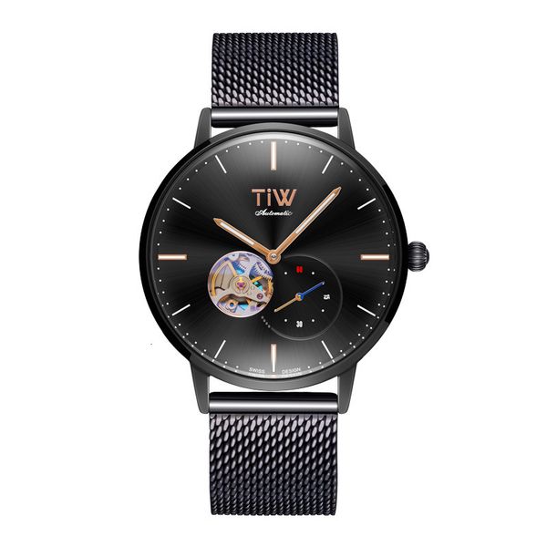 

tiw watch men's flywheel hollow through bottom automatic mechanical waterproof high grade women can, Slivery;brown