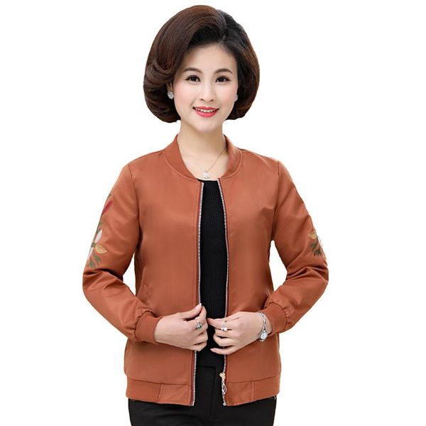 

women's jackets 2021 middle aged women 40-50 year old mother fashion embroidered jacket coat plus size high-quality zipper outerwear &, Black;brown