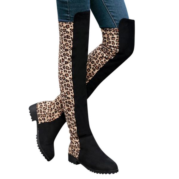 

boots sagace large size leopard long women party slip on shoes fashion round toe booties ladies vintage, Black