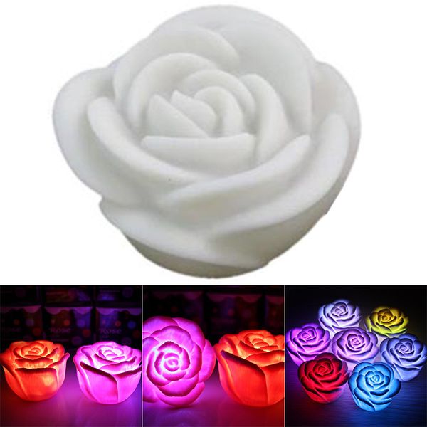 

romantic led floating rose flower candle night light colorful wedding decoration bedroom party indoor decor lxh