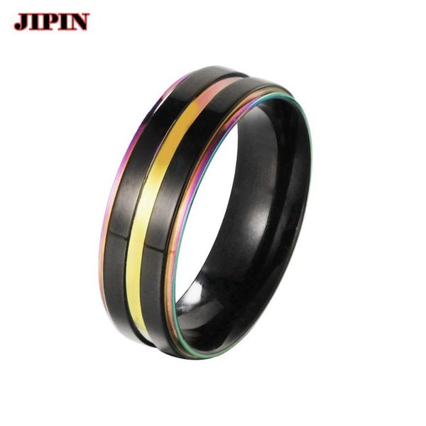

wedding rings gold ring for men women groove rainbow stainless steel bands trendy fraternal casual male jewelry b0960, Slivery;golden