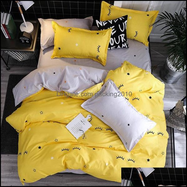 Material de cama têxteis em casa gardedding sets denisroom amarelo cinzento olho simples edredão duvet er plana lençóis meninas chhild roupa de cama a