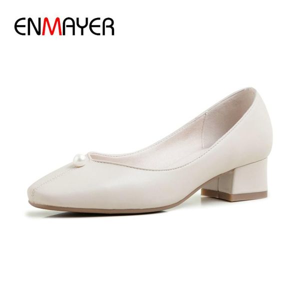 

dress shoes enmayer microfiber round toe casual slip-on square heel women high heels classics 2021 pumps pearl size 34-43, Black