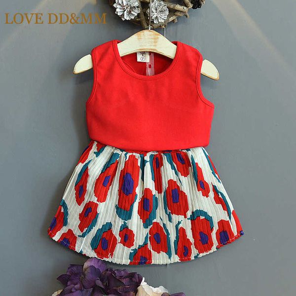 

love dd&mm girls clothes sets children's vest + pleated skirt 2pcs clothing set for girl kids baby casual costumes 210715, White