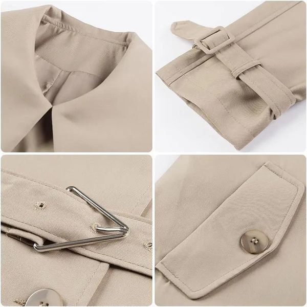 

women's trench coats mid-length high-end atmospheric coat autumn fashion windbreaker, Tan;black