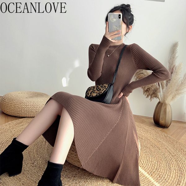 

knitted woman dress a-line solid s-xl elegant retro vestido de mujer high waist korean mini dresses spring 19617 210415, Black;gray