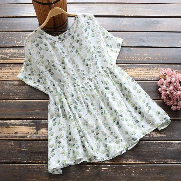 

women's blouses & shirts 7972 summer women blouse mori girl literary fresh loose print thin o-neck short sleeve shirt, White