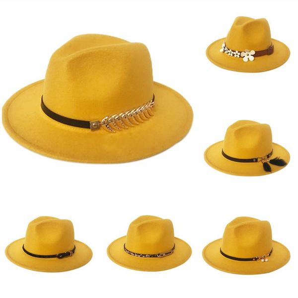 

wide brim hats fedora various styles belt autumn winter yellow casual formal women dress panama jazz caps outdoor felted, Blue;gray