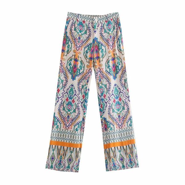 

women's pants & capris female tide summer thin section net red fried street retro print flared high casual trousers, Black;white