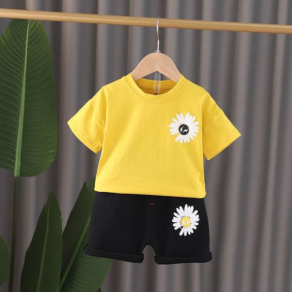

clothing sets summer baby boys girls fashion casual infant daisy print t-shirt+shorts 2-piece kids cotton clothes suits, White