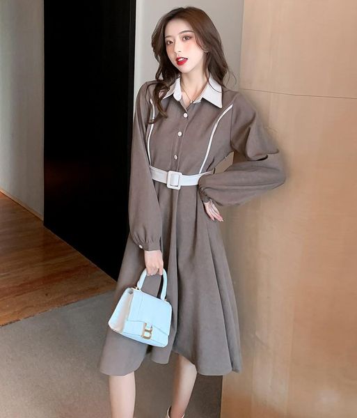

hepburn retro dress collar corduroy dresses female winter sweet first love single-breasted show thin casual, Black;gray