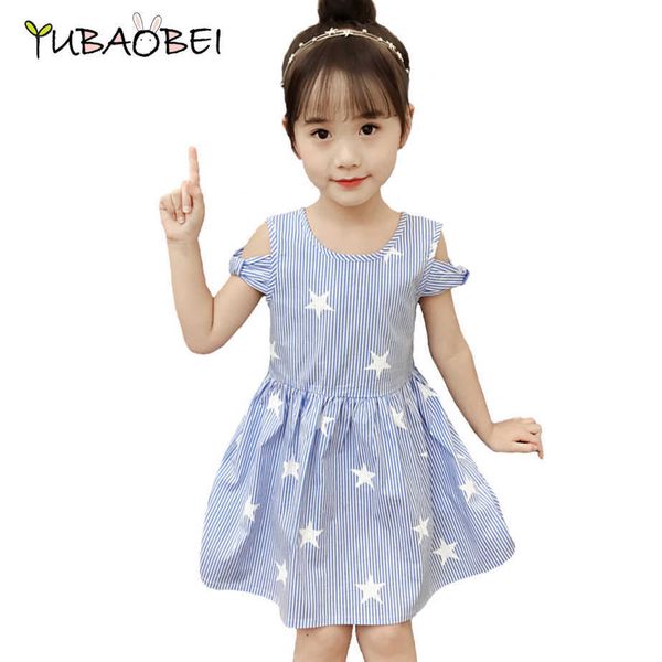 Abiti da bambina per bambini 2020 Abbigliamento per bambini coreano in stile estivo Stars Abito con spalle scoperte Abito da strada moda casual Q0716