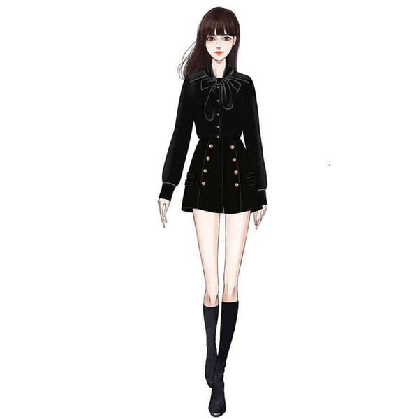 

two piece dress autumn golden velvet shorts suits ladies piece set bow lace up collar shirts and double-breasted high waist fzaa, White