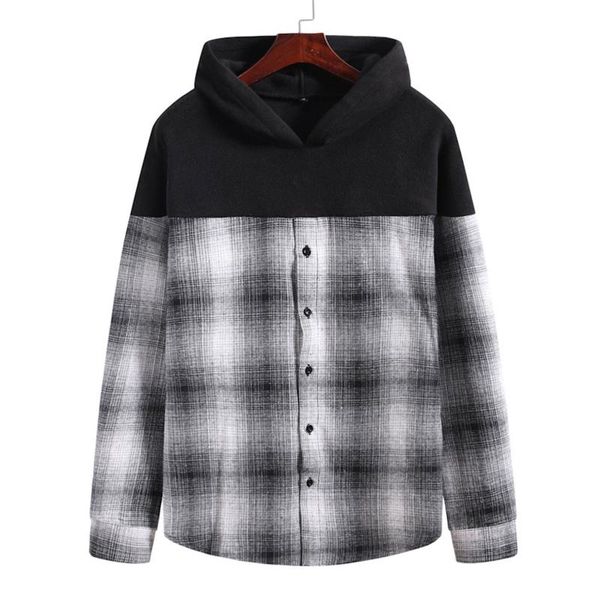 

men's hoodies & sweatshirts plaid print mens sweatshirt long sleeve buttons autumn winter casual boy blouse tracksuits hoodie coats, Black