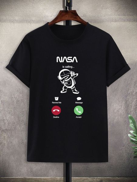 

men letter & astronaut print tee w130#, White;black