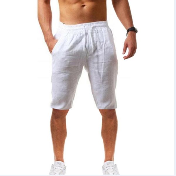 

men's shorts summer style casual sports cotton and linen comfortable fashion jogging pants, White;black