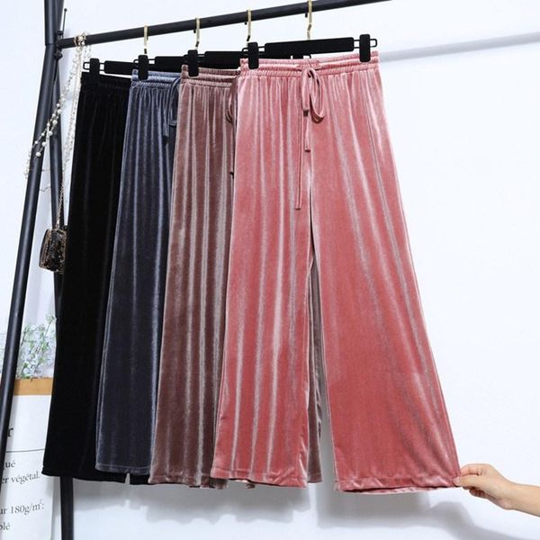 

women's pants & capris winter autumn velvet wide leg for women leisure chic pleuche long trousers elastic loose female, Black;white