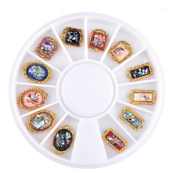 

12pcs alloy nail art decorations crushed shell flakes gravels creative 3d nails accessories retro jewelry charm manicure wheels1, Silver;gold