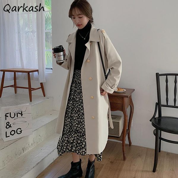 

women's trench coats women basic solid loose apricot hipster korean style teenagers temperament wind-proof females outwear casu, Tan;black