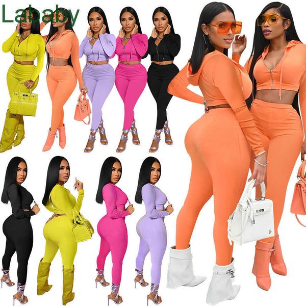 

women tracksuits fitness two piece set designer sport suit drawstring hooded long sleeve crop jackets workout jogger legging autumn outfits, Gray