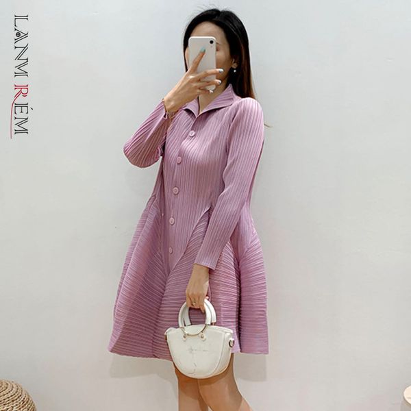 

pleated temperament large women's dress black red color lantern ethnic style dresses spring autumn 2a3512 210507, Black;gray