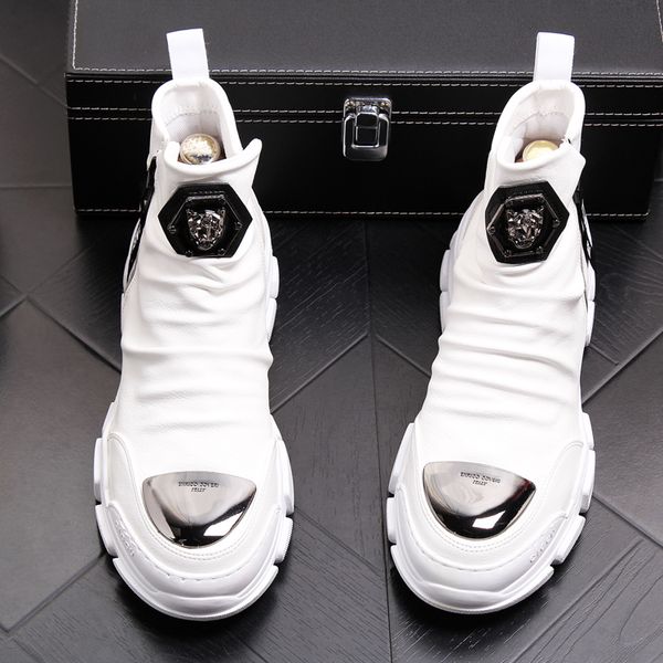 

italian white business wedding shoes spring autumn black round toe leather sneakers fashion designer men's platform casual boots y154