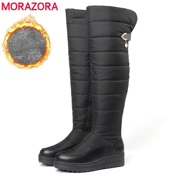 

boots morazora size 35-44 snow women zipper platform knee high female shoes thick fur keep warm winter black blue