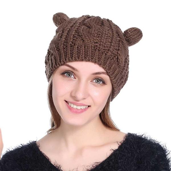 

exercise warm hat protection sports outdoor women cat ear hiking caps winter windproof sport knit ski cap hats, Black;white