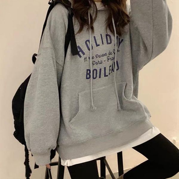 

hooded women autumn thin section casual printing long-sleeved loose korean hoodie clothing women's hoodies & sweatshirts, Black