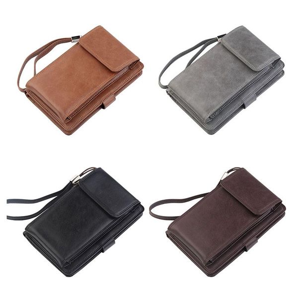 

wallets men leather purse zipper wallet handbag business long phone multifunction bag sale- 88 lxx9, Red;black