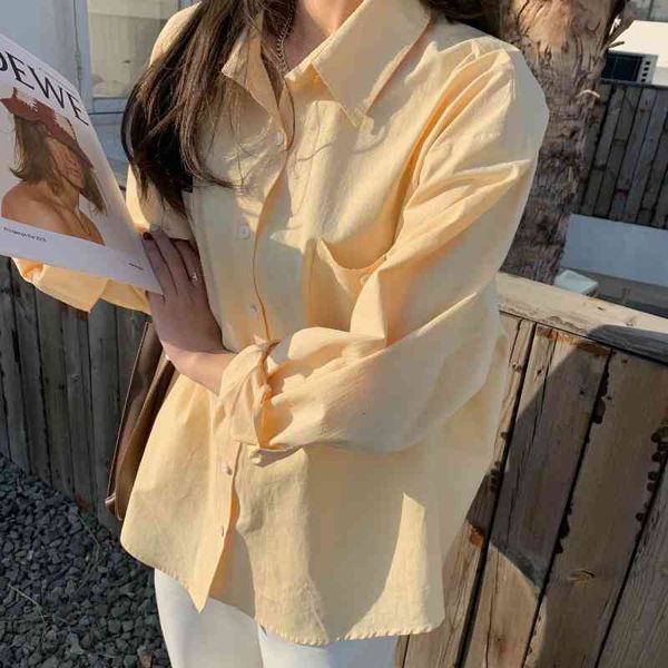 

women's knits & tees spring blouses turn down collar long sleeve s and fashion yellow shirt blusas roupa feminina dq4i, White