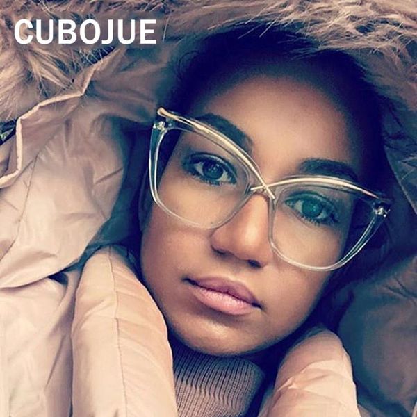 

cubojue oversized glasses women transparent clear eyeglasses frame cat eye large face female eyewear vintage woman's 2021 big fashion s, Black