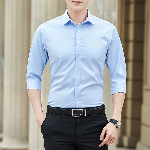 

2021 men's Quarter Sleeve Shirt groom man slim inch Korean Short summer classic casual shirt, White;black