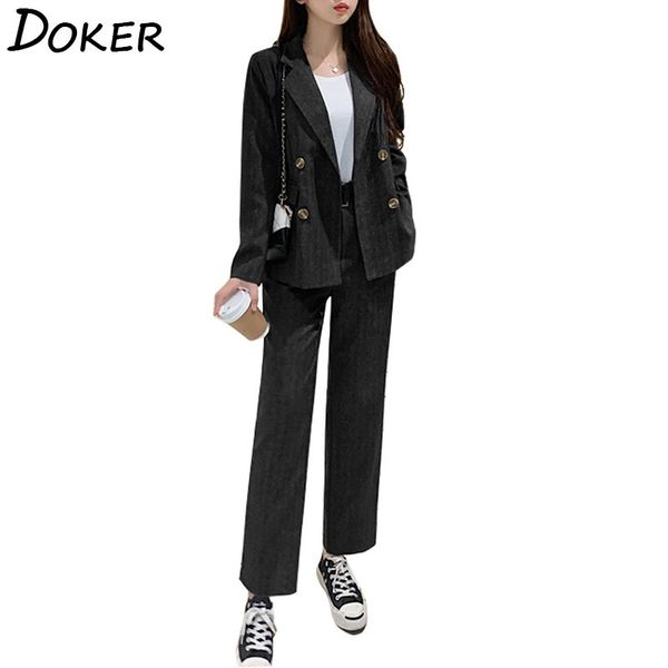 

fashion business pant suits ladies fashion double breasted jacket and long pant office wear blazer set women 2 two pieces suit 210423, White;black