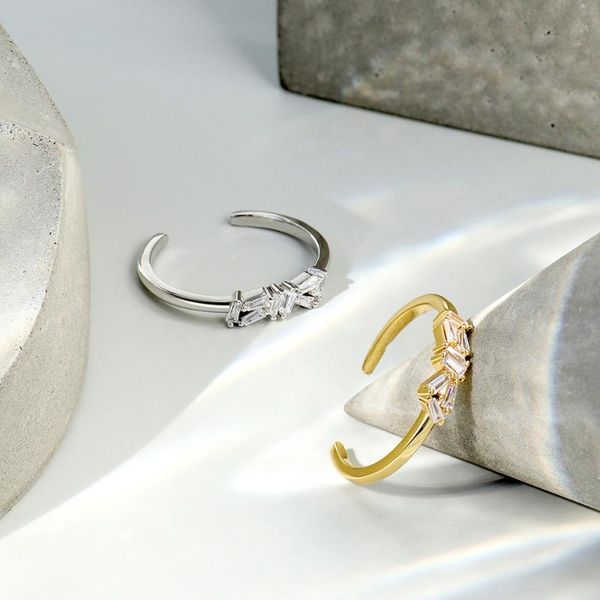

cluster rings europe & american original s925 silver irregular inlaid geometric zirconia open ring for women party birthday diy jewelry gift, Golden;silver