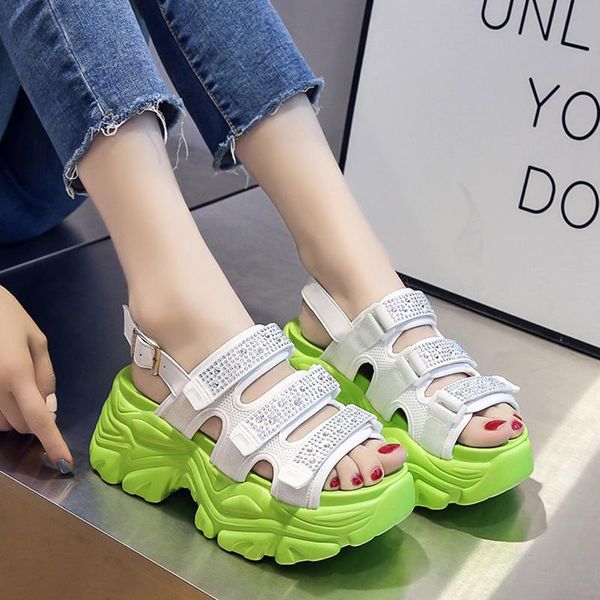 

sandals rimocy summer women rhinestone platform chunky hollow out gladiator shoes woman thick bottom wedges sandalias mujer, Black