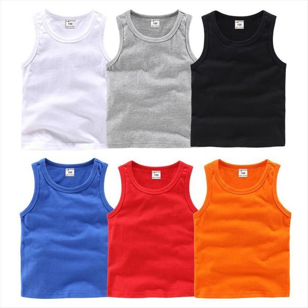

summer cotton children vest t shirt for boys girls camisole kids sleeveless toddler baby candy color clothes 12m 10t, Blue