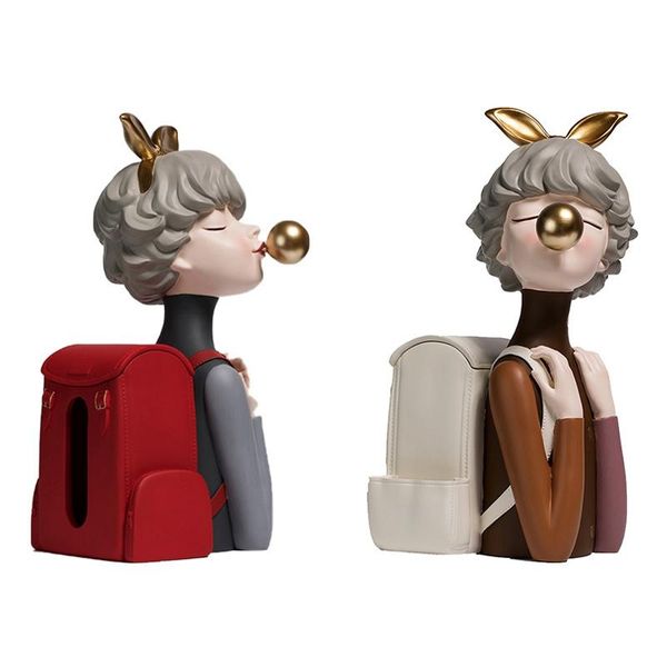 

tissue boxes & napkins resin backpack girl draw paper holder figurines modern deskornaments bubble girls crafts home office decor