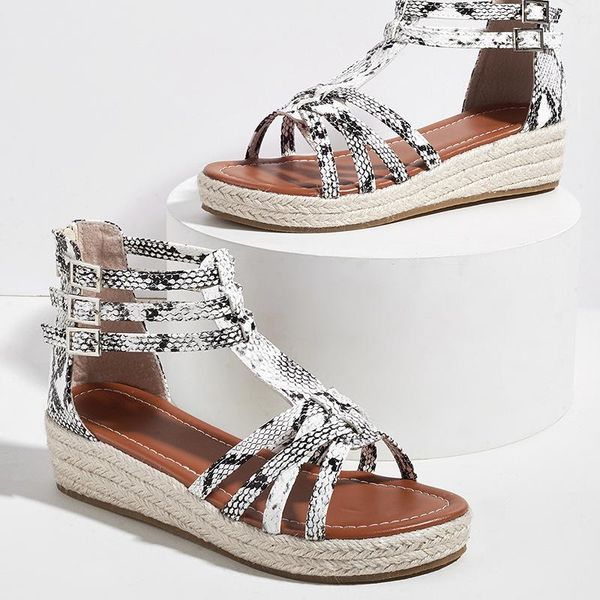 

sandals platform summer shoes women high back zipper ankle 2021 wedges hempl sole casual, Black