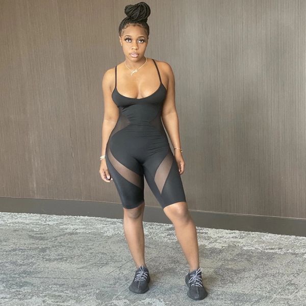 

women's jumpsuits & rompers mesh sheer patchwork see through jumpsuit playsuit women s;eeveless strap bodycon slim summer shorts z7fw, Black;white
