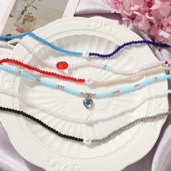 

chokers trendy asymmetric irregular beaded necklace for women boho crystal heart pearl beads choker jewelry, Golden;silver